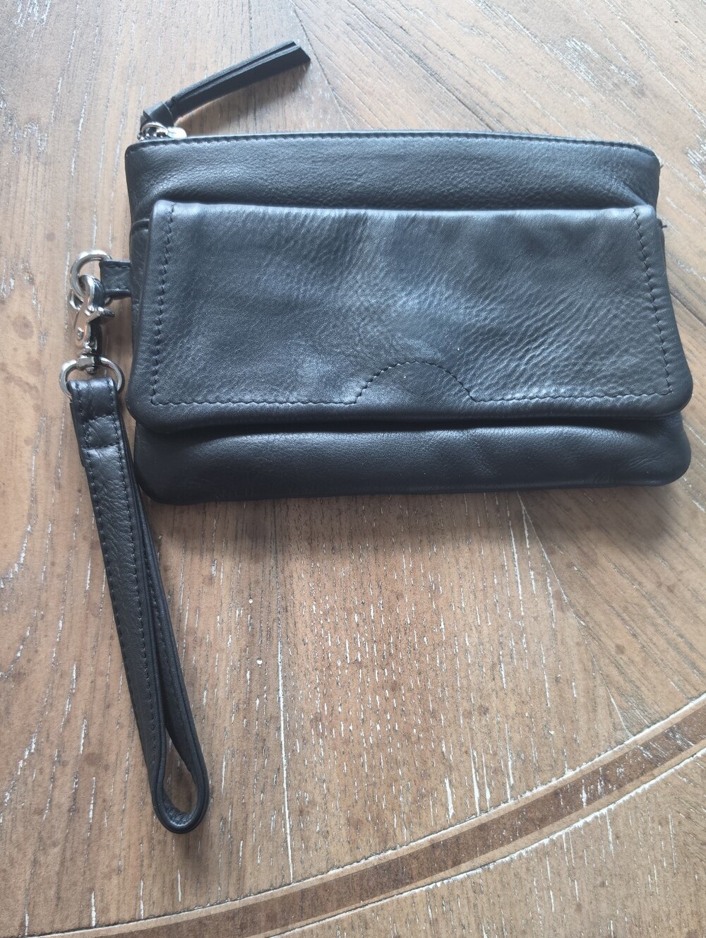 DAY & MOOD Anthropologie Denmark Black Leather Clutch Wristlet
